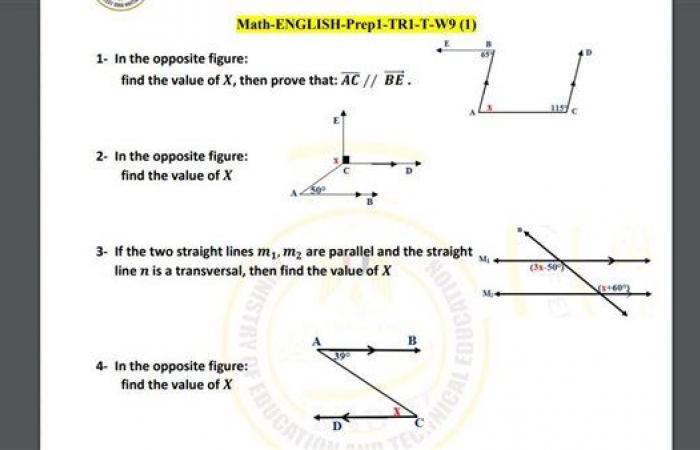 مراجعات نهائية.. أسئلة تقييم الأسبوع التاسع الرياضيات math لـ الصف الأول الإعدادي